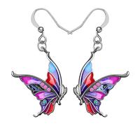 BONSNY Aleación de Esmalte Lindo Flores Primavera Verano Mariposa Pendientes Divertido Insecto Joyería para Mujeres Señoras Regalos Charms (Morado)