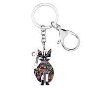BONSNY Aleación de esmalte Lindo Gato Gatito Llavero Mascotas Joyería para Mujeres Llaves de coche Bolso Bolsos Regalos Accesorios (Negrura)