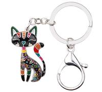 BONSNY Aleación de esmalte Lindo Gato Gatito Llavero Mascotas Joyería para Mujeres Llaves de coche Bolso Bolsos Regalos Accesorios (Gris)