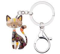 BONSNY Aleación de esmalte Lindo Gato Gatito Llavero Mascotas Joyería para Mujeres Llaves de coche Bolso Bolsos Regalos Accesorios (Marrón)