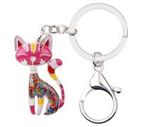 BONSNY Aleación de esmalte Lindo Gato Gatito Llavero Mascotas Joyería para Mujeres Llaves de coche Bolso Bolsos Regalos Accesorios (Rojo)