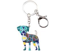 BONSNY Aleación de esmalte lindo Jack Russell perro cachorro llavero para mujeres regalos coche bolso perro amante de la joyería Accesorios (Azul)