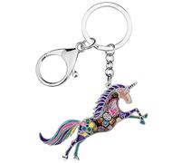 BONSNY Aleación de esmalte lindo unicornio llavero para mujeres niñas coche bolso Charms caballo joyería regalos accesorios (Morado)