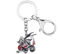 BONSNY Aleación de esmalte Novedad Fantasía Dinosaurio Llavero para Mujeres Lindo Dragón Joyería Regalos para Coche Llaves Cartera Accesorios (Gris)