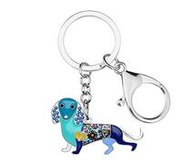 BONSNY Aleación de esmalte Rhinestone Dachshund Perro Animales Llavero Regalos para Mujeres Señoras Llaves del coche Bolso Amantes de los perros Charms Accesorios (Azul)