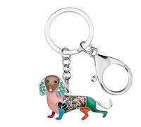 BONSNY Aleación de esmalte Rhinestone Dachshund Perro Animales Llavero Regalos para Mujeres Señoras Llaves del coche Bolso Amantes de los perros Charms Accesorios (Multicolor)
