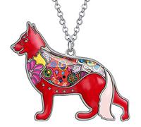 BONSNY Amor corazón esmaltado alemán Pastor Perro Collar 18 "Etiqueta de Mascota Animal Amante Regalo para Hombres Mujeres Adolescentes