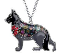 BONSNY Amor corazón esmaltado alemán Pastor Perro Collar 18 "Etiqueta de Mascota Animal Amante Regalo para Hombres Mujeres Adolescentes