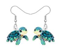 BONSNY Azul Mar Pendientes Colgantes Tortuga, Acrílico Pintura Artística Diseño, Océano Animal Joyería para Verano Playa Fiesta, Regalos para Mujeres Niñas Novedad Accesorios Baratos (Verde)