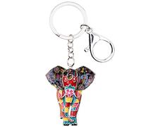 BONSNY Cadena de aleación de esmalte lindo elefante de la selva de joyería llavero para las mujeres bolso del coche de la llaves encantos Accesorios (Multicolor)