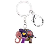 BONSNY Cadena de aleación de esmalte lindo elefante de la selva de joyería llavero para las mujeres bolso del coche de la llaves encantos Accesorios (Violeta)