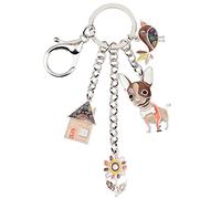 BONSNY Cadena de aleación esmaltada Chihuahua llavero de perro para mujer, bolso de mano, regalo, marrón, Medium