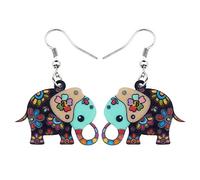 BONSNY Colgante de elefante de la selva de África de acrílico para mujeres y niños, pendientes de joyería de regalos negro