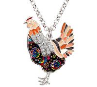 BONSNY - Colgante de gallina con esmalte y piedra de seda, para regalo de mujer
