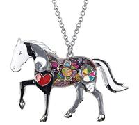 BONSNY Collar con colgante de caballo de galop, de aleación de zinc, 45,7 cm, 29 x 49 mm, esmalte, sin piedra preciosa