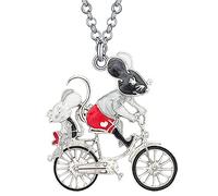 BONSNY Collar de ratón de ciclismo de aleación de esmalte colgante de rata, joyería de dibujos animados para mujeres y niñas, regalo, Esmalte, Sin piedras preciosas