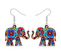 BONSNY Colorido Acrílico Elefante Pendientes Bohemio Tribal Floral Diseño Boho Joyería Regalos para Mujeres Niñas Divertido Novedad Hipoalergénico Primavera Verano Regalos Accesorios (Colorido)