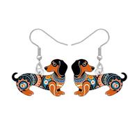 BONSNY Colorido Arte Popular Salchicha Pendientes Colgante Floral Patrón para Mujeres Niñas Perros Cachorro Amantes Joyería Divertido Novedad Hipoalergénico Regalos Accesorios (Colorido)