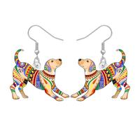BONSNY Coloridos Bohemio Pendientes Colgantes Perro Labrador Regalos para Amantes de los Perros Joyería Ligera Mujeres Niñas Divertido Novedad Accesorios Hipoalergénicos (Beige)