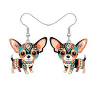 BONSNY Coloridos Lindo Pendientes Colgantes Chihuahua Estilo Arte Popular Mexicano Mascotas de Perro Regalos para Amantes de Chihuahua Mujeres Niñas Divertidos Accesorios de Joyería (Marrón)