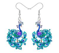 BONSNY Coloridos pendientes colgantes de pavo real, diseño de pájaros acrílicos azul turquesa con detalles florales, diseño decorativo de gancho de primavera y verano, estilo bohemio, regalos de