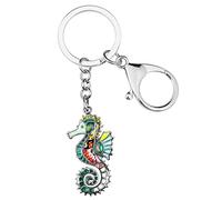 BONSNY Esmalte de aleación de animales del mar lindo Hippocampus llavero para las mujeres caballito de mar Joyería para las llaves del coche Bolsos Accesorios (Verde)