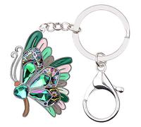BONSNY Esmalte de aleación de diamantes de imitación Floral Lindo Insecto Mariposa Llavero Joyería Regalos para Mujeres Señoras Llaves de coche Monedero Charms Accesorios (Verde)