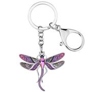 BONSNY Esmalte de aleación de Rhinestone Floral lindo llavero libélula Insecto Joyería Regalos para Mujeres Señoras Llaves Carteras Bolsos Charms Accesorios (Morado)