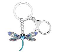 BONSNY Esmalte de aleación de Rhinestone Floral lindo llavero libélula Insecto Joyería Regalos para Mujeres Señoras Llaves Carteras Bolsos Charms Accesorios (Mancha azul)
