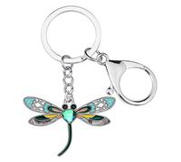 BONSNY Esmalte de aleación de Rhinestone Floral lindo llavero libélula Insecto Joyería Regalos para Mujeres Señoras Llaves Carteras Bolsos Charms Accesorios (Verde)