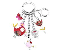 BONSNY Esmalte de aleación de zinc lindos pájaros flor mariposa llavero de joyería para las mujeres bolso llaves del coche monedero accesorios (Rojo)