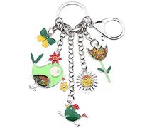 BONSNY Esmalte de aleación de zinc lindos pájaros flor mariposa llavero de joyería para las mujeres bolso llaves del coche monedero accesorios (Verde)