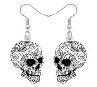 BONSNY Gota de Acrílico Colgantes Novedad Halloween Esqueleto Cráneo Pendientes Gótico Punk Joyería Regalos para Mujeres Señoras Niñas Fiesta Favores Decoraciones de Vacaciones (Plata)