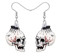 BONSNY Gota de Acrílico Colgantes Novedad Halloween Esqueleto Cráneo Pendientes Gótico Punk Joyería Regalos para Mujeres Señoras Niñas Fiesta Favores Decoraciones de Vacaciones (Tinta)