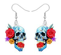 BONSNY Gota de Acrílico Colgantes Novedad Halloween Esqueleto Cráneo Pendientes Gótico Punk Joyería Regalos para Mujeres Señoras Niñas Fiesta Favores Decoraciones de Vacaciones (Azul)