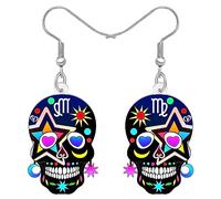 BONSNY Gota de Acrílico Colgantes Novedad Halloween Esqueleto Cráneo Pendientes Gótico Punk Joyería Regalos para Mujeres Señoras Niñas Fiesta Favores Decoraciones de Vacaciones (gris)