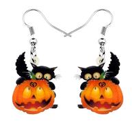 Bonsny Halloween gato negro calabaza pendiente colgante gota moda joyería para mujeres niñas encantos, Acrílico,
