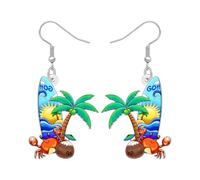BONSNY Hawaii Playa Pendientes Colgante Verano Luau Fiest con Cangrejo Flotad, Tabla de Surf, Palma, Beba de Coco, Concha Rainbow Anillo de Nadar Diseños, Sandcastle Bucket Regalos Charm (Multicolor)
