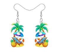 BONSNY Hawaii Playa Pendientes Colgante Verano Luau Fiest con Cangrejo Flotad, Tabla de Surf, Palma, Beba de Coco, Concha Rainbow Anillo de Nadar Diseños, Sandcastle Bucket Regalos Charm (Colorido)