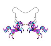 BONSNY Lindo Acrílico Animal Unicornio Colgante Pendientes Gota Regalos Fiesta Favores Caballo Joyas Para Mujeres Señoras Accesorios (Morado)