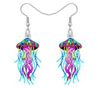 BONSNY Lindo Acrílico Azul Océano Medusa Colgantes Pendientes Animales Marinos Regalos para Mujeres Señoras Playa Fiesta Joyería Accesorios (Morado)