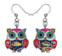 BONSNY Lindo Esmalte de Aleación de Búho Colgantes Pendientes Joyería Regalos para Mujeres Señoras Amantes de los Pájaros Charms (Multicolor)