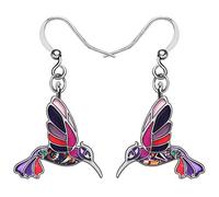 BONSNY Lindo Floral Esmalte Aleación Colgantes Colibrí Pendientes Joyería para Mujeres Señoras Aves Amantes Regalos Charms (Morado)