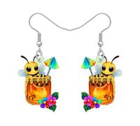 BONSNY Lindo Naranja Abeja Melífera Flor Pendientes Colgante, Colorido Diseño Floral con Tarro de Miel, Divertido Novedad Joyería Regalos Para Mujeres Niñas Primavera Verano Accesorios (Multicolor)