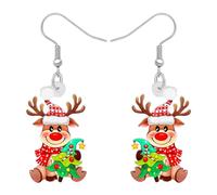 BONSNY Novedad Acrílico Lindo Reno de Navidad Ciervos Colgantes Pendientes Hipoalergénico Alce Joyería Regalos para Mujeres Señoras Festival Fiesta (Múltiples)