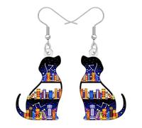 BONSNY Pendientes acrílicos de gato con diseño de libro mágico, estantería de biblioteca celestial con fondo de noche estrellada, estilo de gota colgante caprichoso, regalo de joyería para profesores