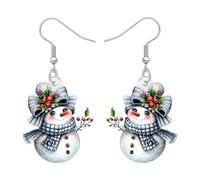 BONSNY Pendientes colgantes de acrílico ligero con diseño de muñeco de nieve para mujer, divertidos y festivos de invierno, joyería de estilo artístico de dibujos animados, accesorios de fiesta