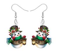 BONSNY Pendientes colgantes de acrílico ligero con diseño de muñeco de nieve para mujer, divertidos y festivos de invierno, joyería de estilo artístico de dibujos animados, accesorios de fiesta