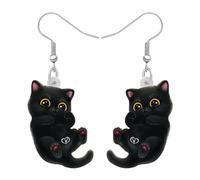 BONSNY Pendientes Colgantes de Acrílico Lindo Negro Gato Gatito Joyería Regalos para Mujeres Señoras Mascotas Amantes Decoraciones (Negro de humo)