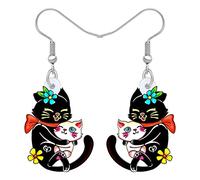 BONSNY Pendientes Colgantes de Acrílico Lindo Negro Gato Gatito Joyería Regalos para Mujeres Señoras Mascotas Amantes Decoraciones (Ébano)